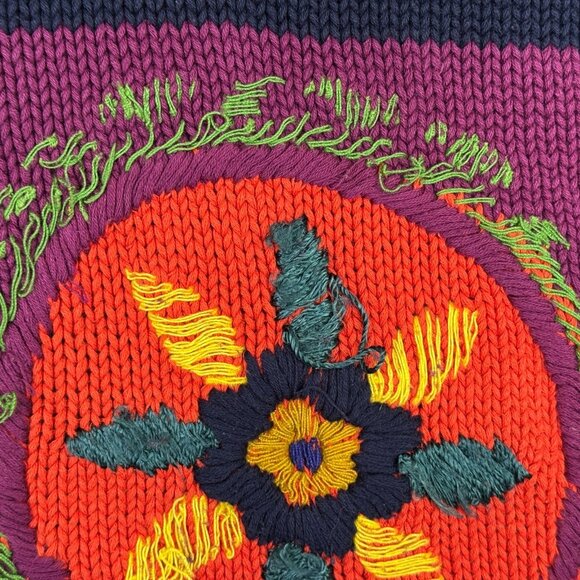 ESPRIT Sweater Womens Medium M Burgundy Red Floral Knit Color Block Tassel Fall - Picture 9 of 12